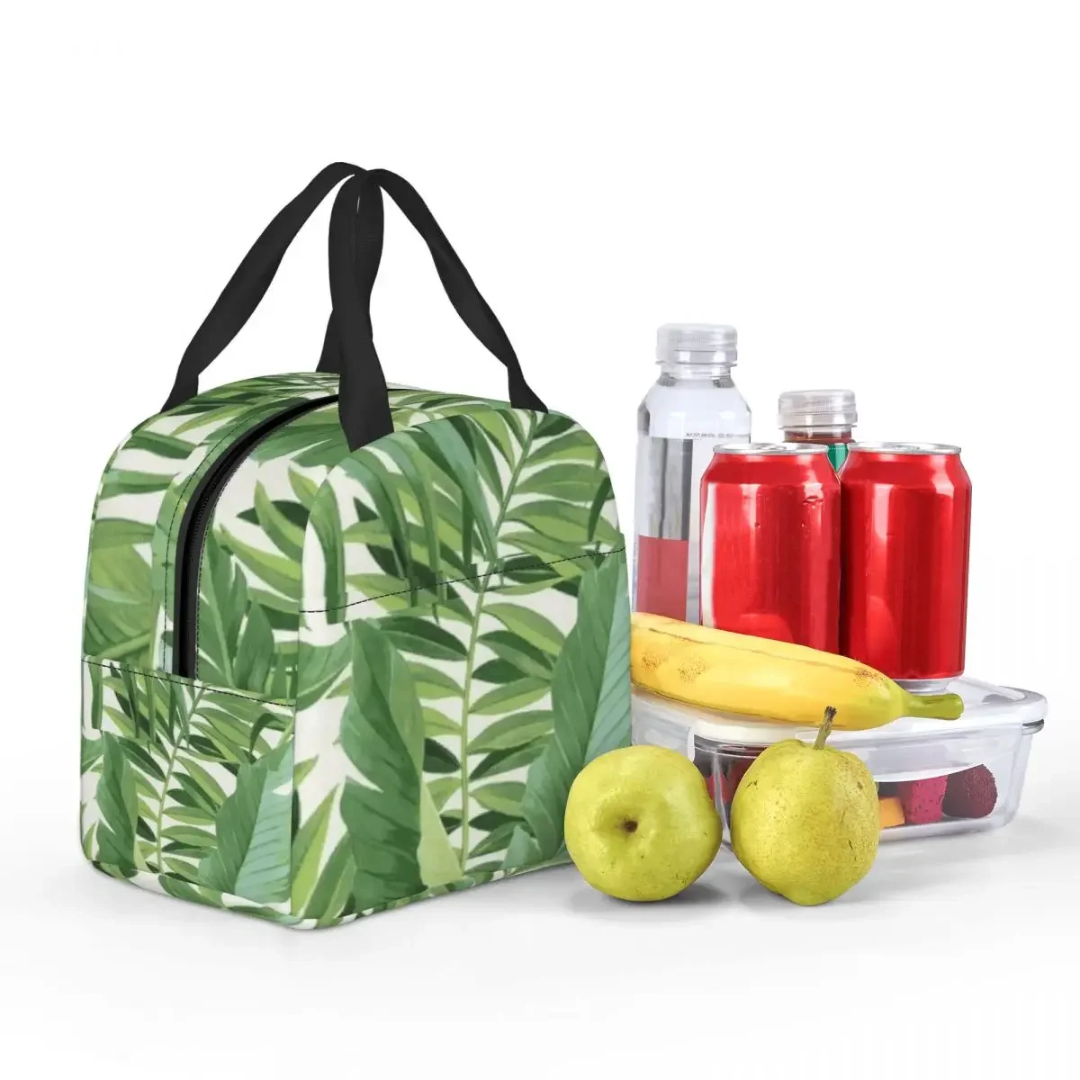 Green Tropical Leaf Print Insulated Lunch Bag for Kids School Cooler Thermal Food Box Tote Portable Lunch Boxes Container