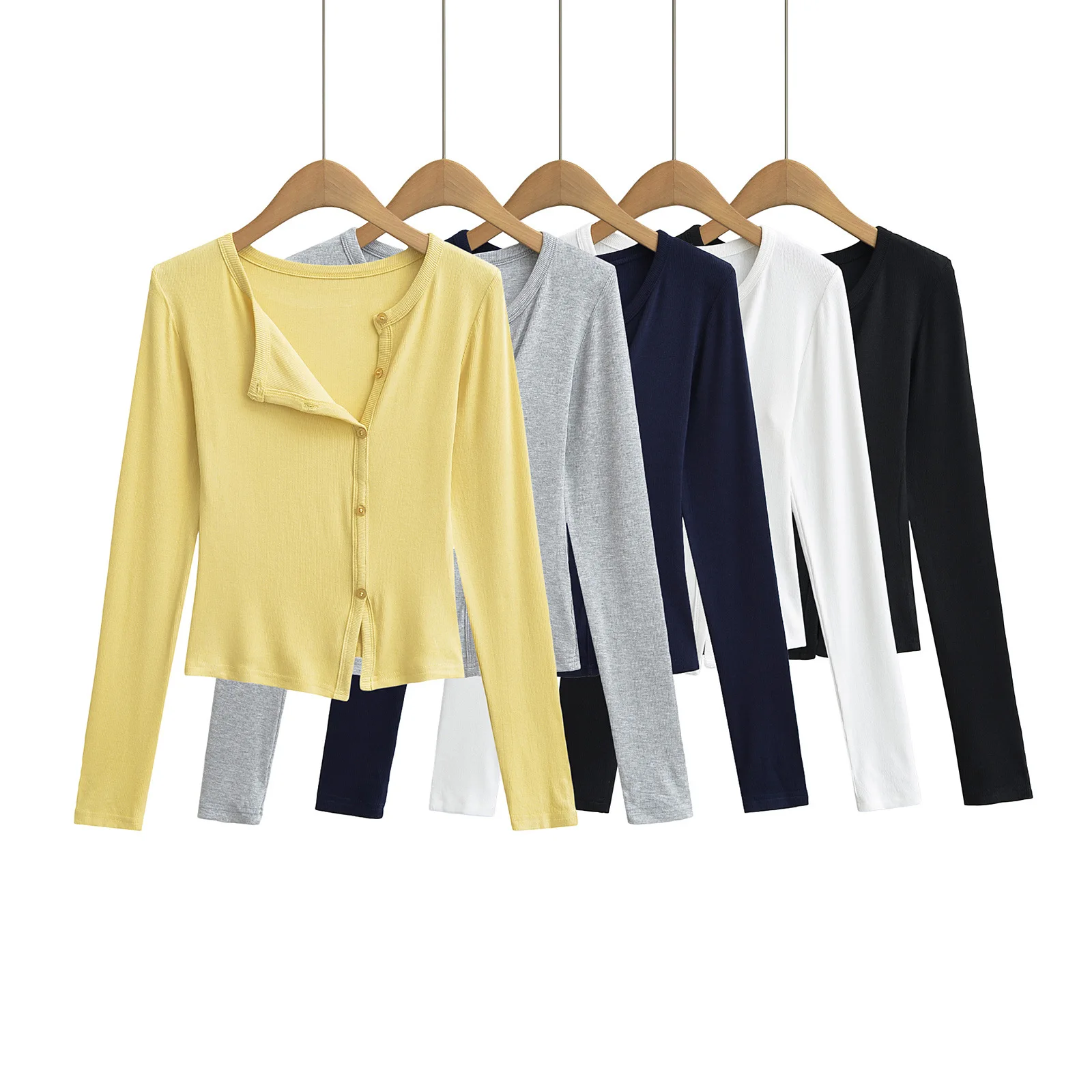 Blogger-style outfit: Fashionable diagonal placket knitted cardigan with a unique design short high-waisted V-neck long-sleev