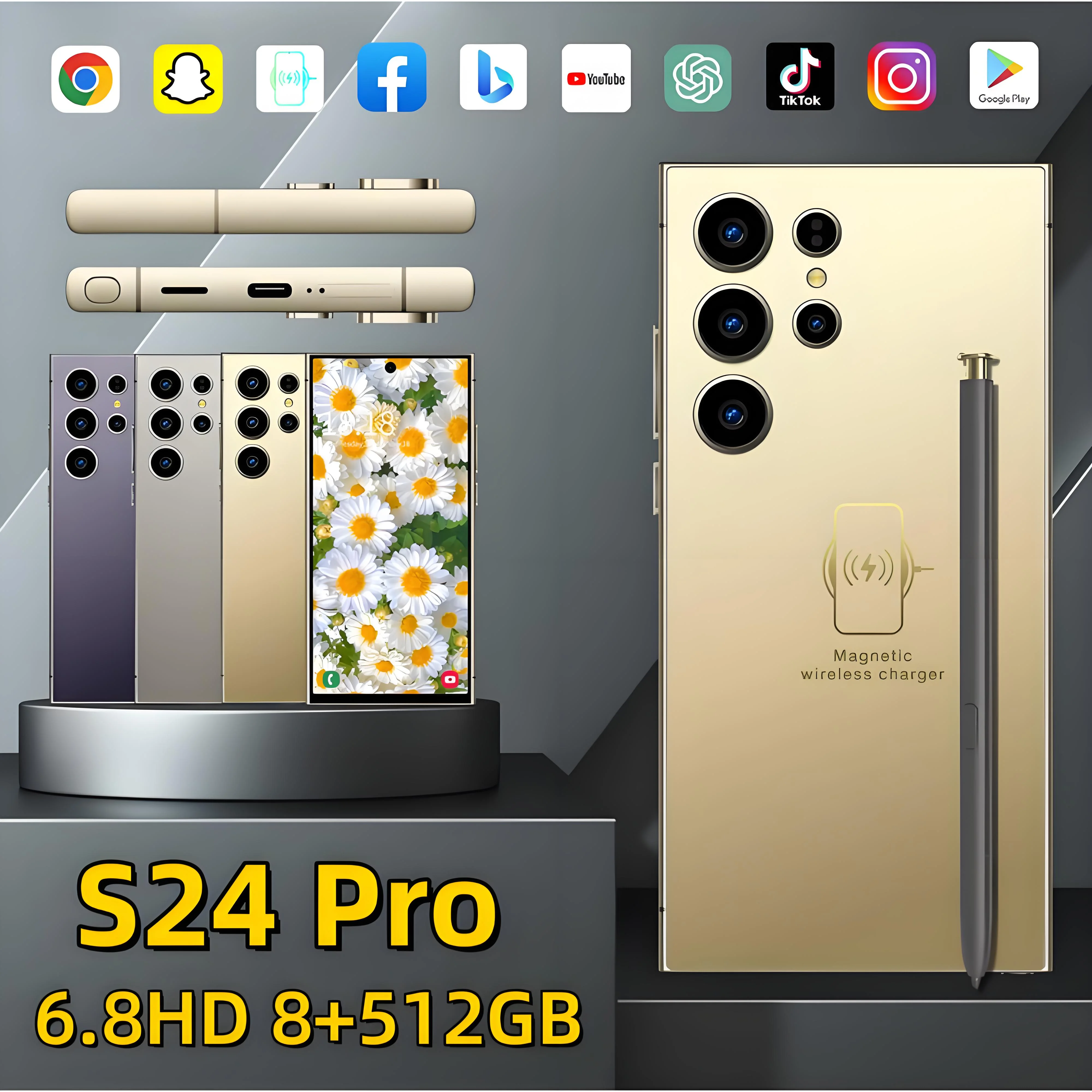 Смартфон S24 Pro, Android, 6,8 дюйма, 8 ГБ ОЗУ, 256 ГБ, 512 ГБ ПЗУ, двойная SIM-карта, мобильный телефон, интернет-магазин, 24 + 48 МП, 55500 мАч, мобильные телефоны