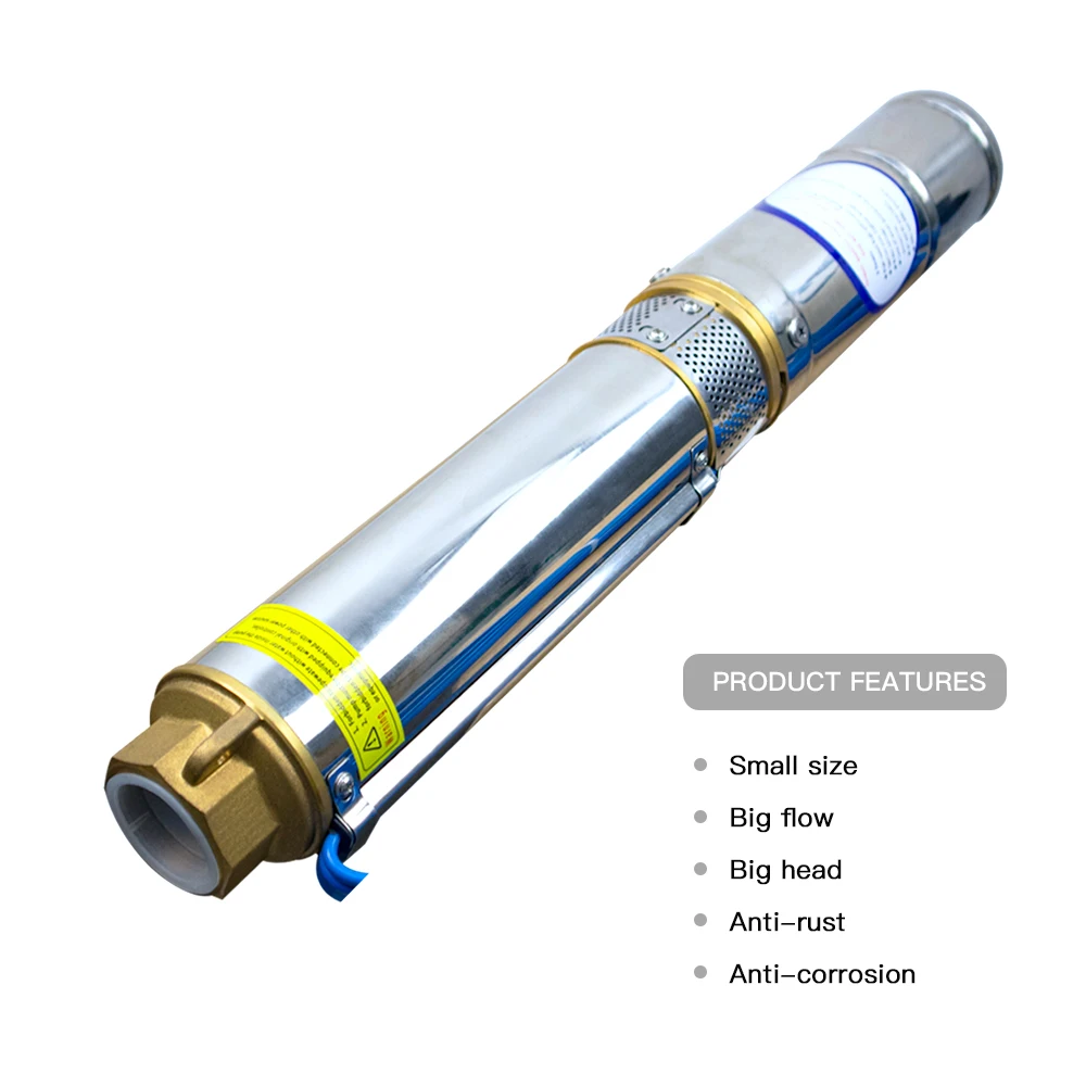 Solar Pump 400W Water Submersible Deep Well 2.6T/H Flow 40M Head Brushless With Permanent Magnet Synchronous Motor Low Pressure