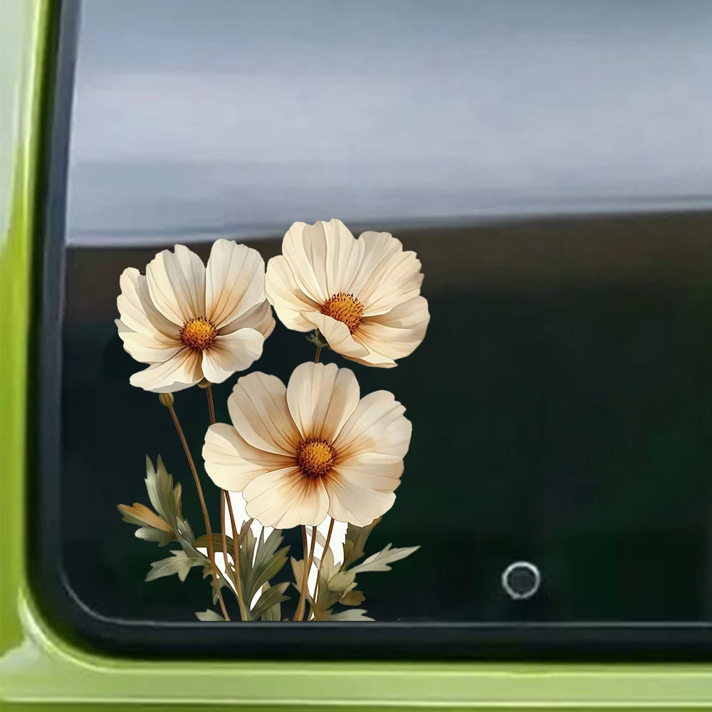 15x12cm Elegant White Daisy Stickers Car Sticker, Suitable for Laptop, Car, Truck, Van, SUV, Motorcycle,Bumper, Window