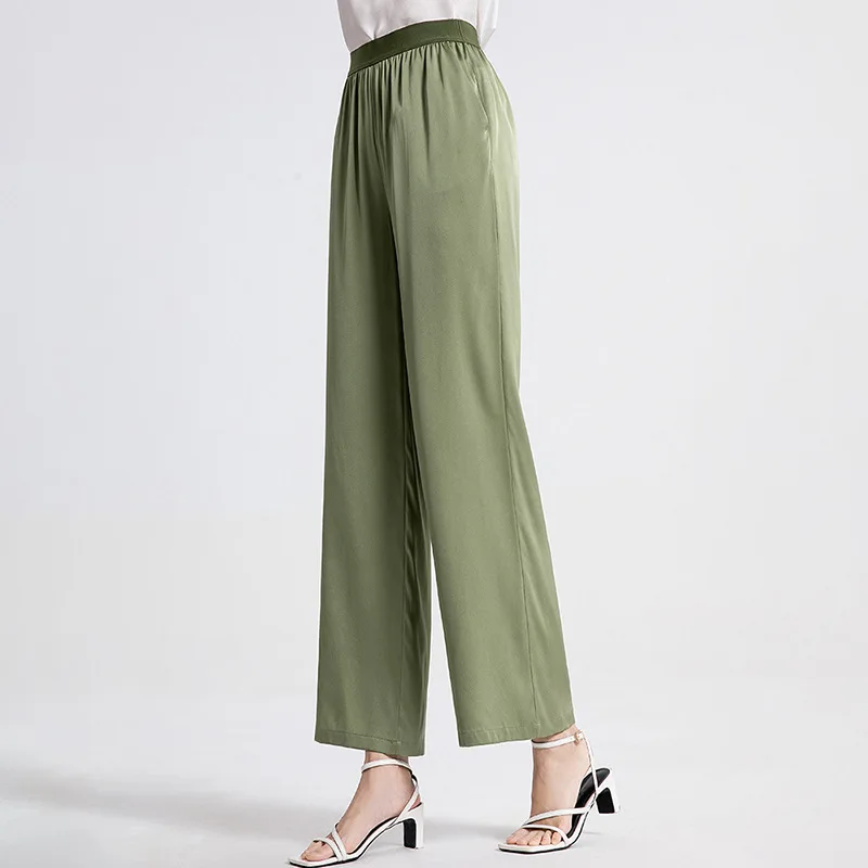 

Tcyeek 19Mm Mulberry Silk Summer Pants 2024 High Waist Pants Long Woman Trousers 95% Real Silk Straight Pants for Women Clothes