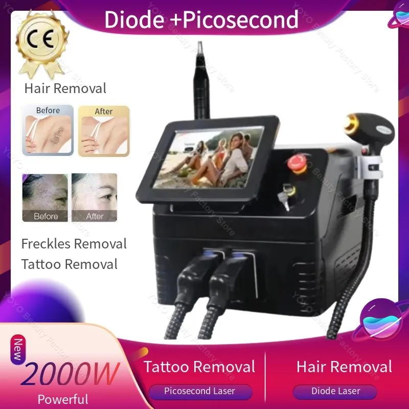 2 in 1 808 Diode Laser Hair Removal Tattoo Removal Machine with 3 Wavelength 755nm 808nm 1064nm Diode Laser and Picosecond Laser