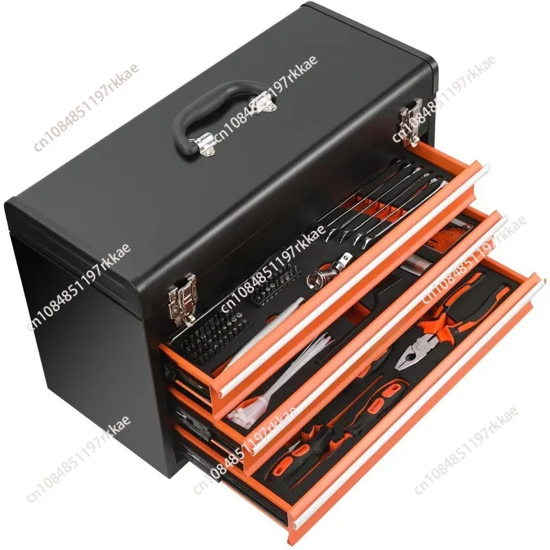 Portable 3-Drawer Self-Locking Tool Kit with 408-Piece Set - Compact Utility Toolbox