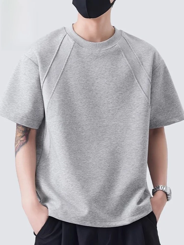 

Японская мужская футболка оверсайз из плотного хлопка с коротким рукавом, летняя, модная, свободного кроя, из смесового хлопка и полиэстера