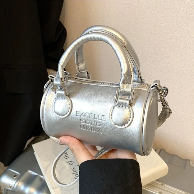 

Soft Leather Hand Carry Boston Bag Women 2025 New High-end Niche Single Shoulder Oblique Bag Casual Cylinder Bag
