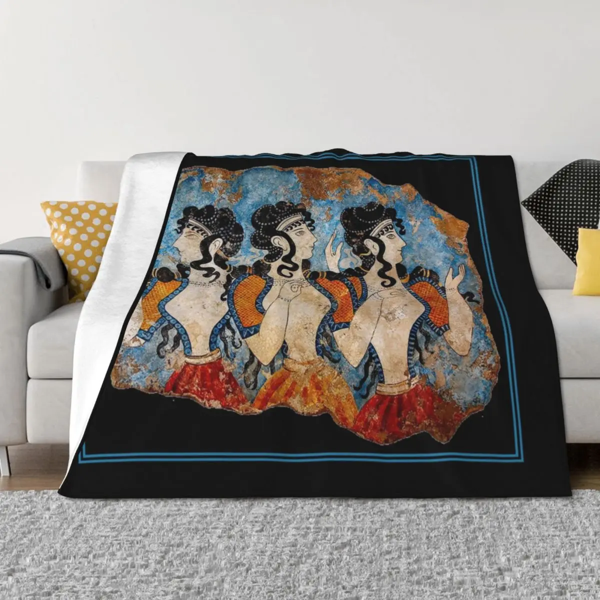 GREEK : Ancient Greece Ladies of the Court Fresco Frieze Print Throw Blanket Stuffeds Hairys Beautifuls For Sofa Thin Blankets