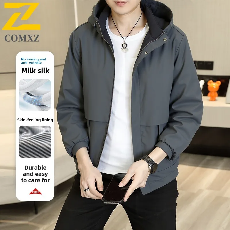 

2025 New Men Casual Jacket Spring Autumn Fashion Versatile Windproof Waterproof Breathable Hooded Jacket Business Office Jacket