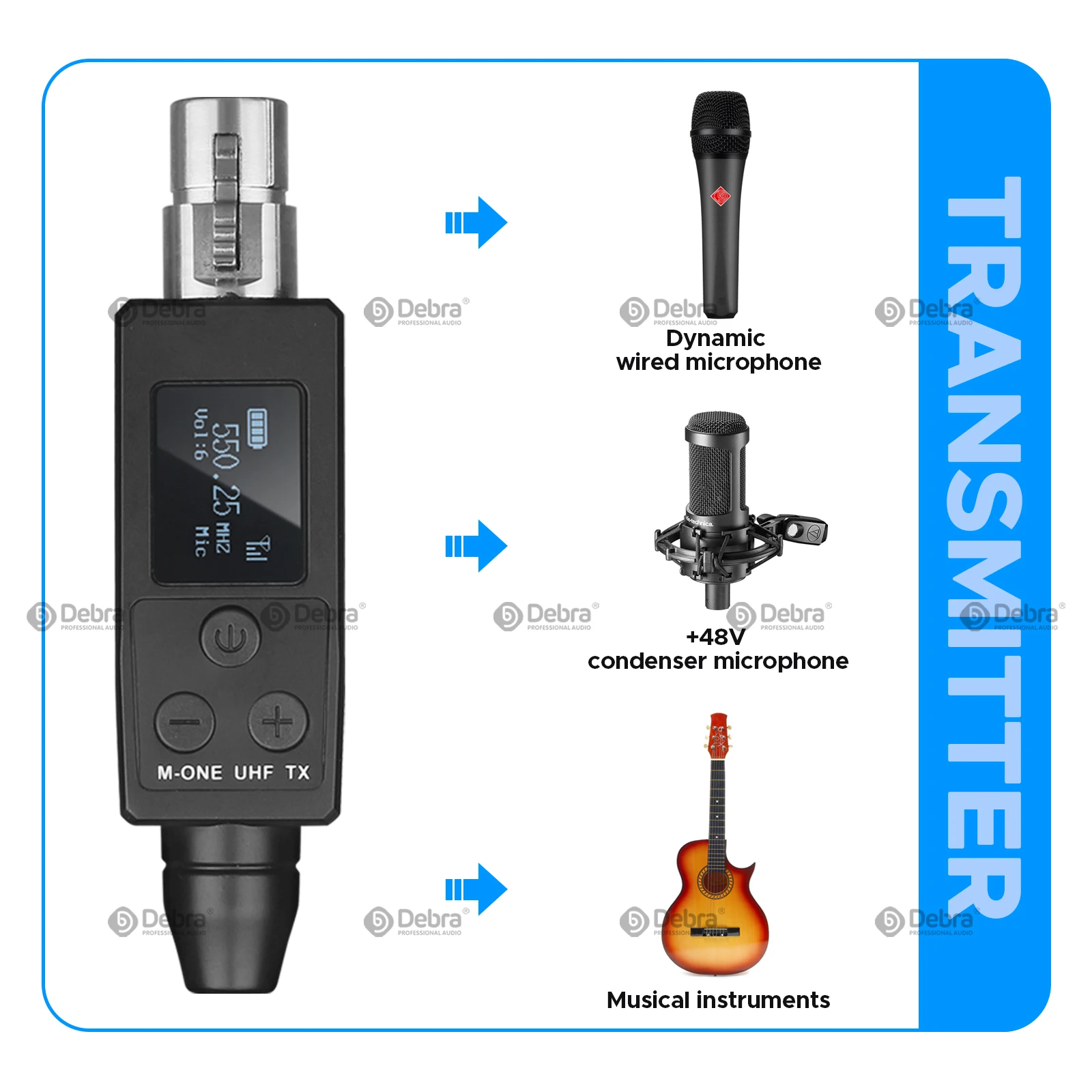 M-ONE Tragbares drahtloses UHF-Sender- und Empfängersystem, 20-Frequenz einstellbar, für tragbares Mikrofon, Gitarre, Audio – Detail 10