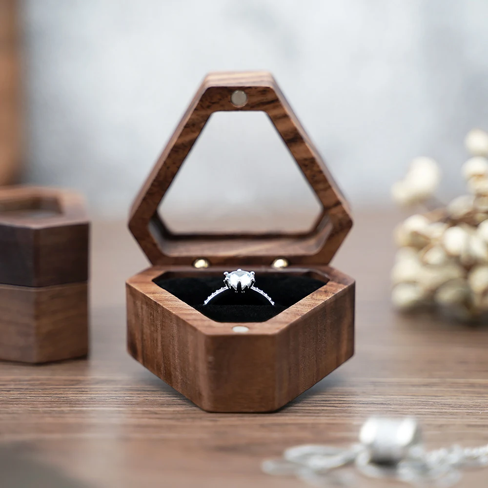 

Travel Earring Ring Storage Container Box Triangle Solid Color Wooden Jewelry Box With Velvet Lining Ladies Gift Packaging Case