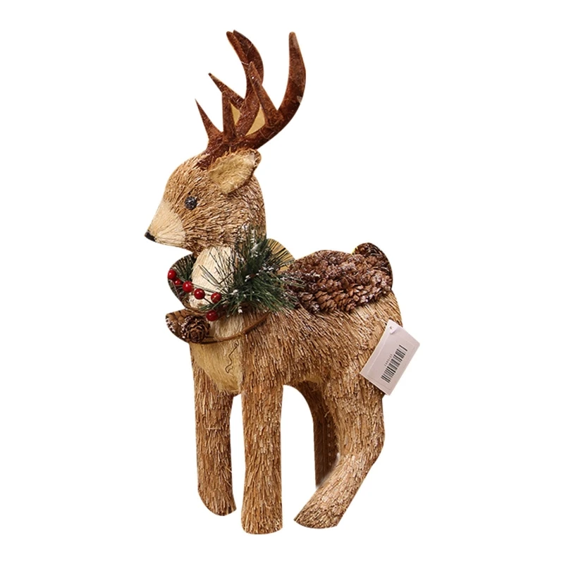 Handmade Straw Lower for Head Elk Ornament Handicrafts Standing Sika Deer for Doll Animal Figurines Christmas Desktop DropShip