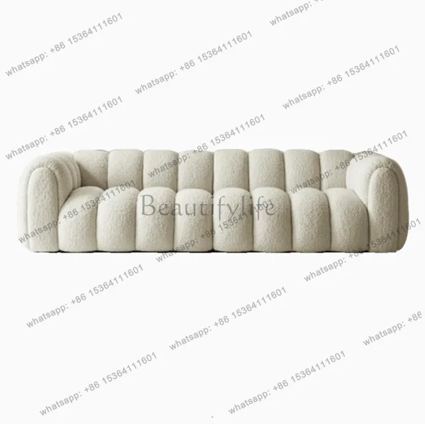 French cream marshmallow fabric lamb wool straight row cloud sofa bed