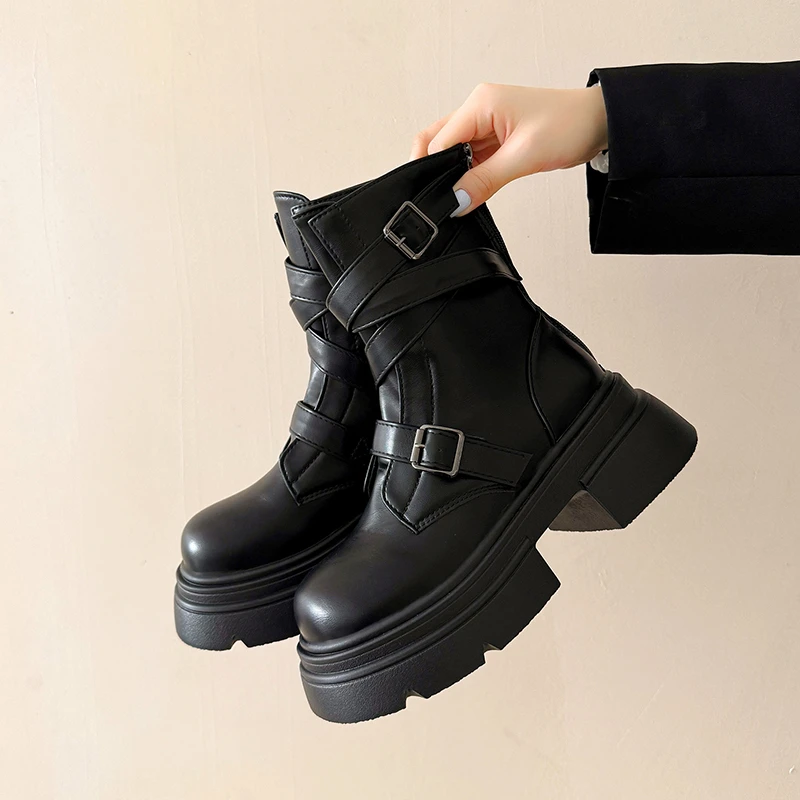 

Новинка 2025, кожаные весенние туфли с круглым носком, женские ботильоны, женские модные и универсальные осенние ботинки Женские сапоги