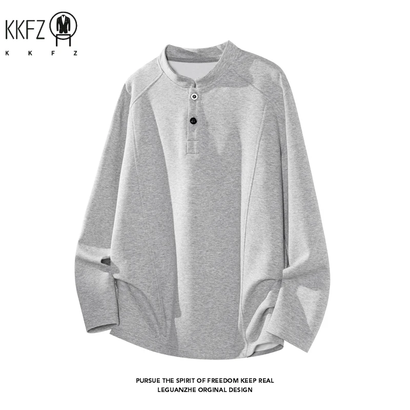 Male Raglan Sleeve Henley Pullover Stand Collar Two Button Long Sleeve Breathable Fabric Casual Travel Garment - view 3