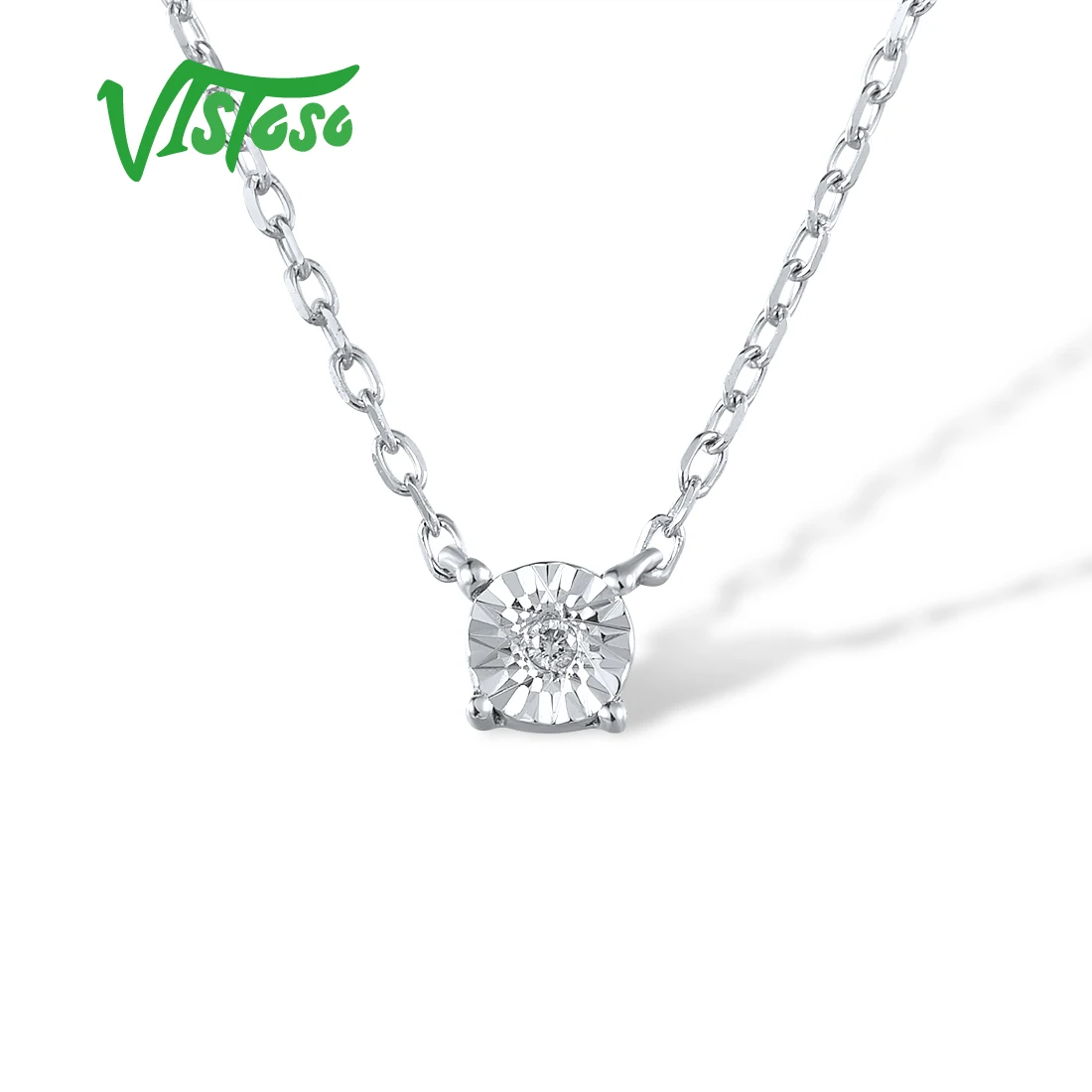 

VISTOSO Authentic 9K 375 White Gold Necklace For Women Sparkling Diamond Delicate Minimalist Wedding Anniversary Fine Jewelry