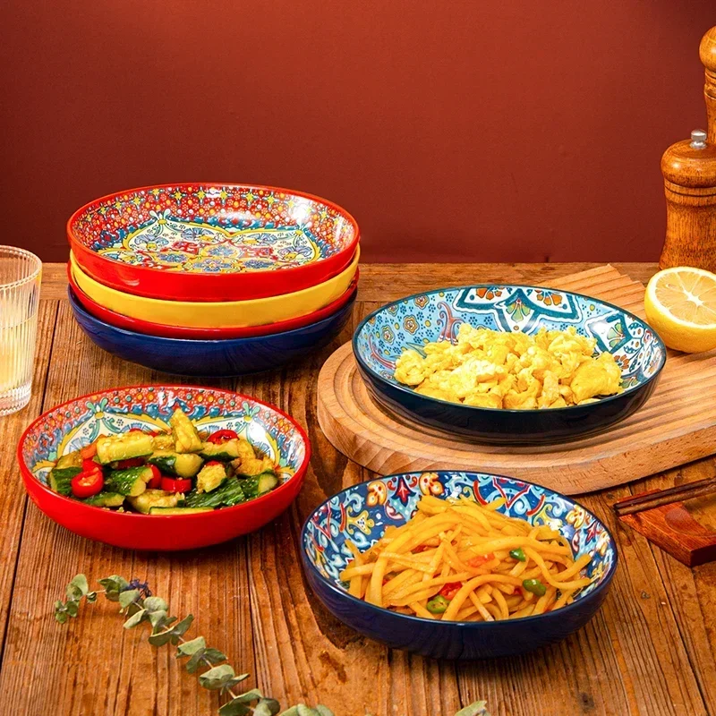 7/8inch Bohemian Ceramic Underglaze Colour Plate High Appearance Level Home Creative Dish Plate Fruit Steak Round Plate