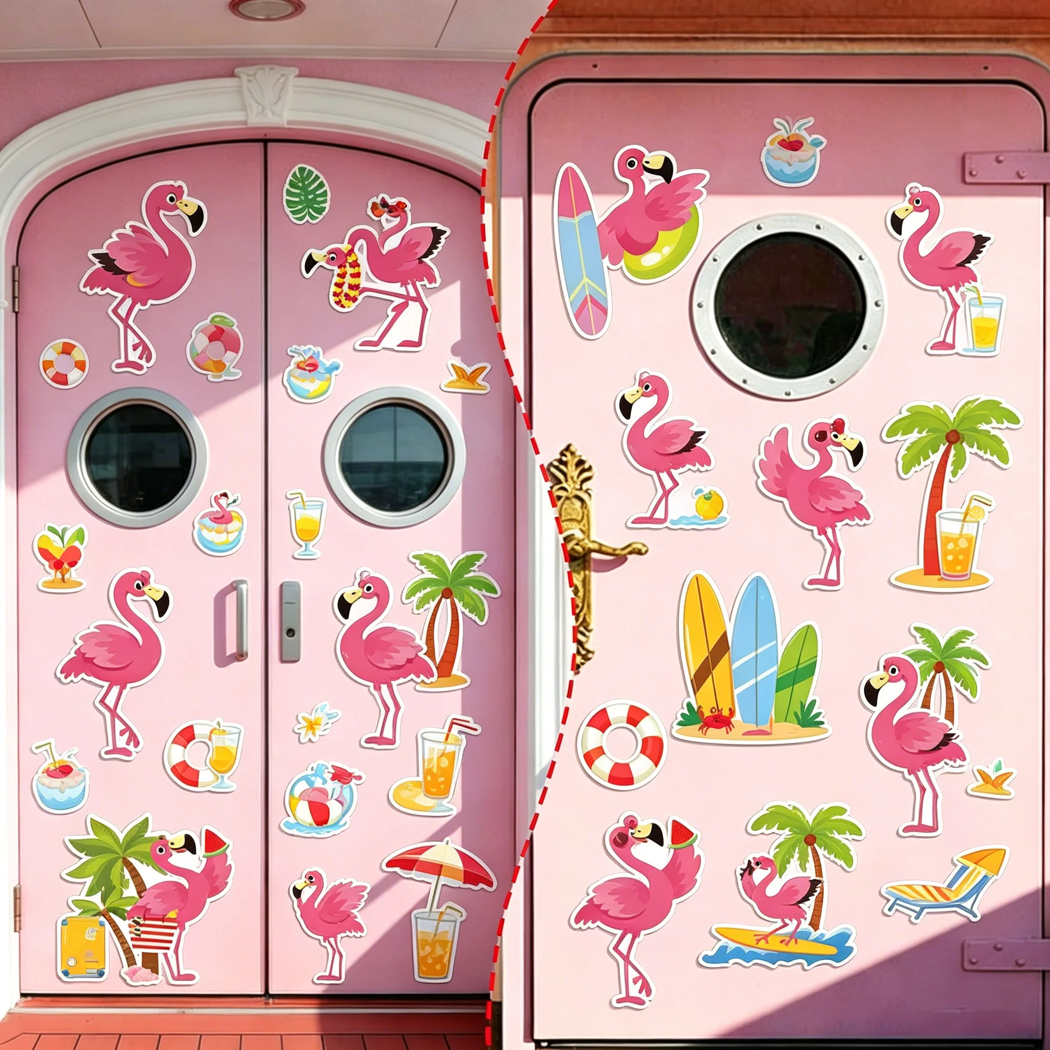 24 Pack Hawaii Flamingo Tropical Magnets, Reusable Cruise Cabin Door Stickers, Summer Carnival Decor for Fridge Laptop