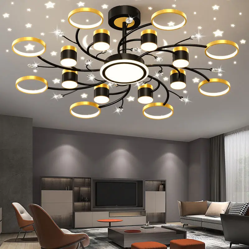 Nordic Starry Sky Led Ceiling Chandelier Dimmable for Living Dining Room Room Hall Bedroom Pendant Lamp Home Decor Light Fixture