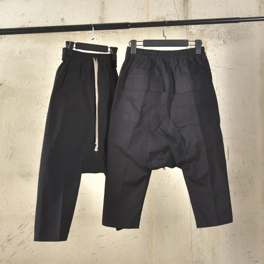 RO Dark Capri Pant Men's High Street Harlan Hanging Crotch Eight Leg Pants Work Clothes Hard Cotton Straight Leg Pants