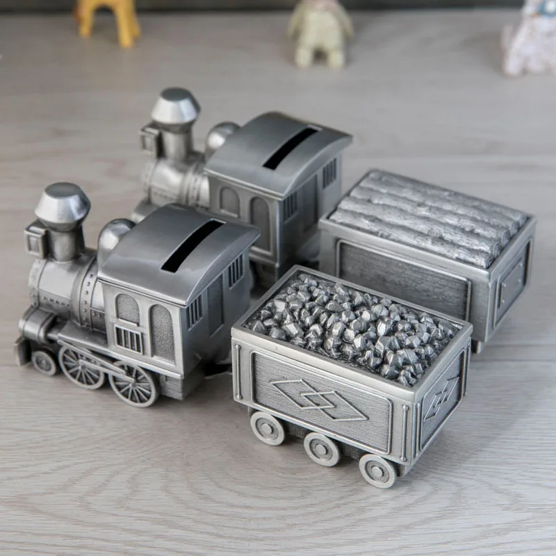 

Creative Metal Train Coin Organizer Money Savings Bank Cute Piggy Banks For Kids Money Storage Box PB018