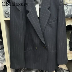 Original Quality Vintage Women Blazer Striped Double Breasted Long Sleeve Loose Blazer Strip Suit Jacket Office Lady Blazers