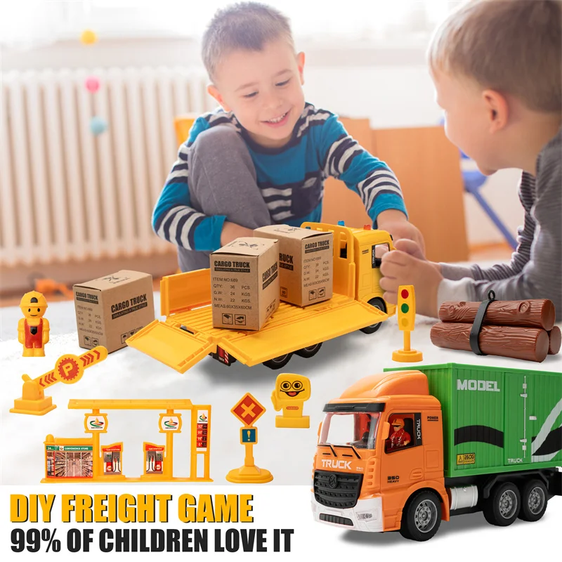 689-847A RC Engineering Car 2.4G 6-Channel 1:20 RC Container Truck with Light and Music Simulation Truck Toys For Kids