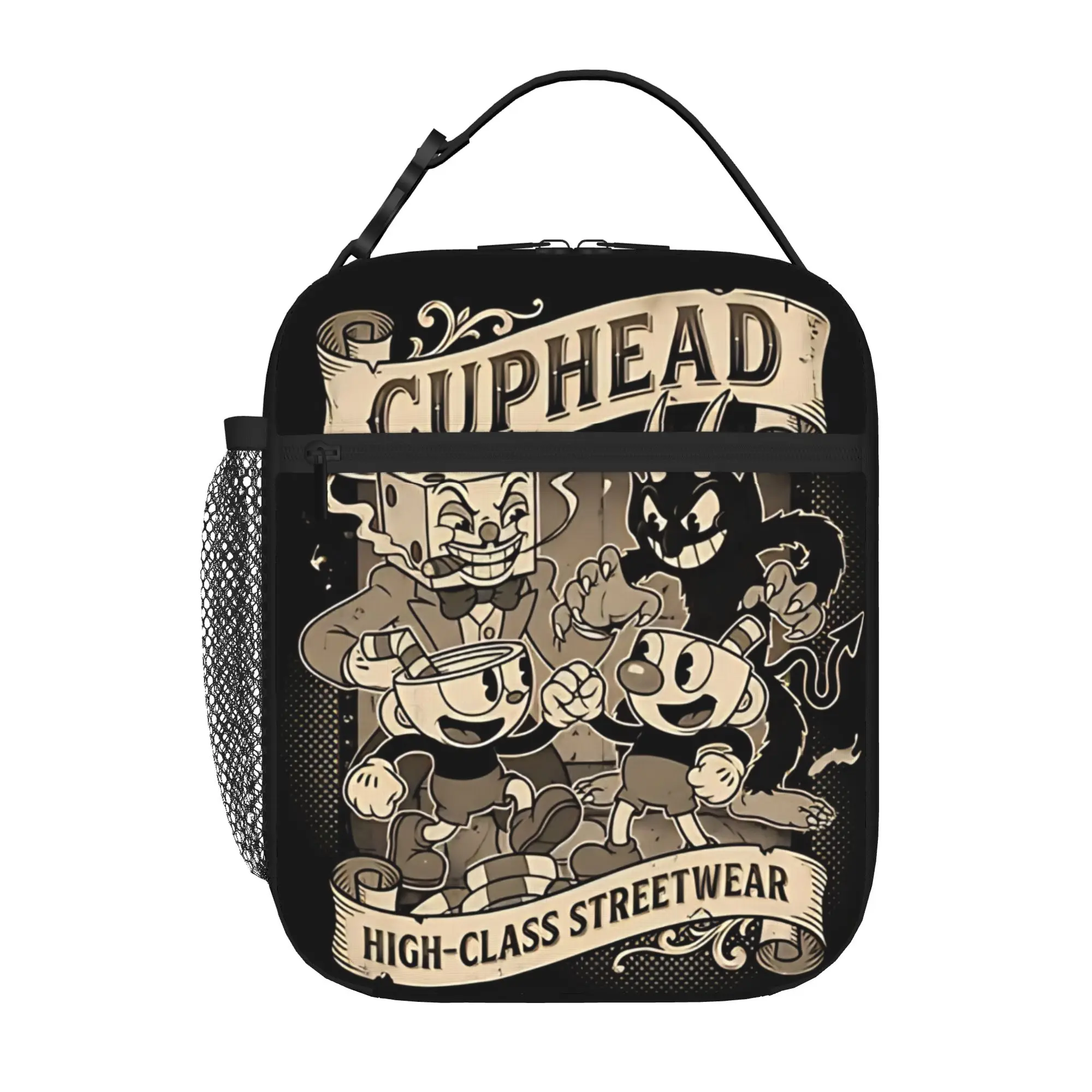 1 Piece Zipper Closure Vintage Cartoon Warrior Storage Bag Pocket Cuphead School Lunch Food Box Reusable For Lunch Food Bag