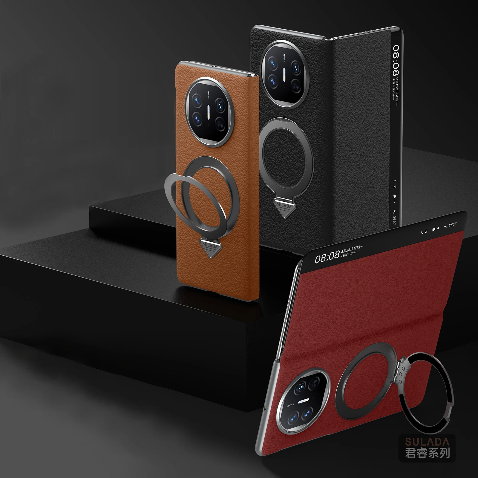 

Роскошный чехол Smart Dormancy из натуральной кожи для телефона HUAWEI Mate XT, тонкий чехол с магнитным кольцом и быстрым маленьким экраном