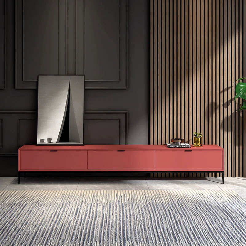 Pashanova Red TV Stand Italian Minimalism Doctrine Nordic Modern Minimalist Living Room Solid Wood Storage Cabinet Furniture