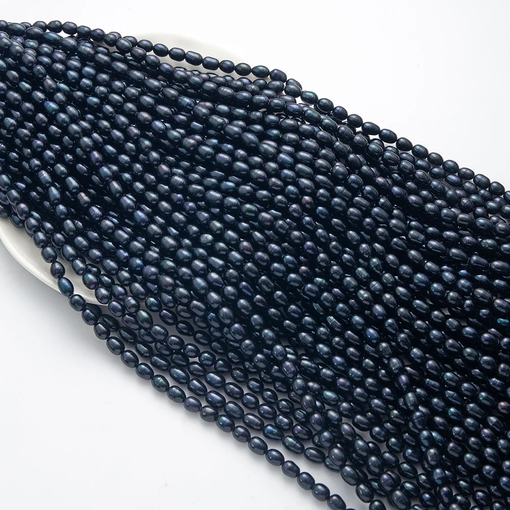 6-7 مللي متر شكل الأرز الأسود لؤلؤ المياه العذبة الطبيعية فضفاض الخرز سحر جودة عالية صنع المجوهرات عقد دي اي واي سوار أقراط