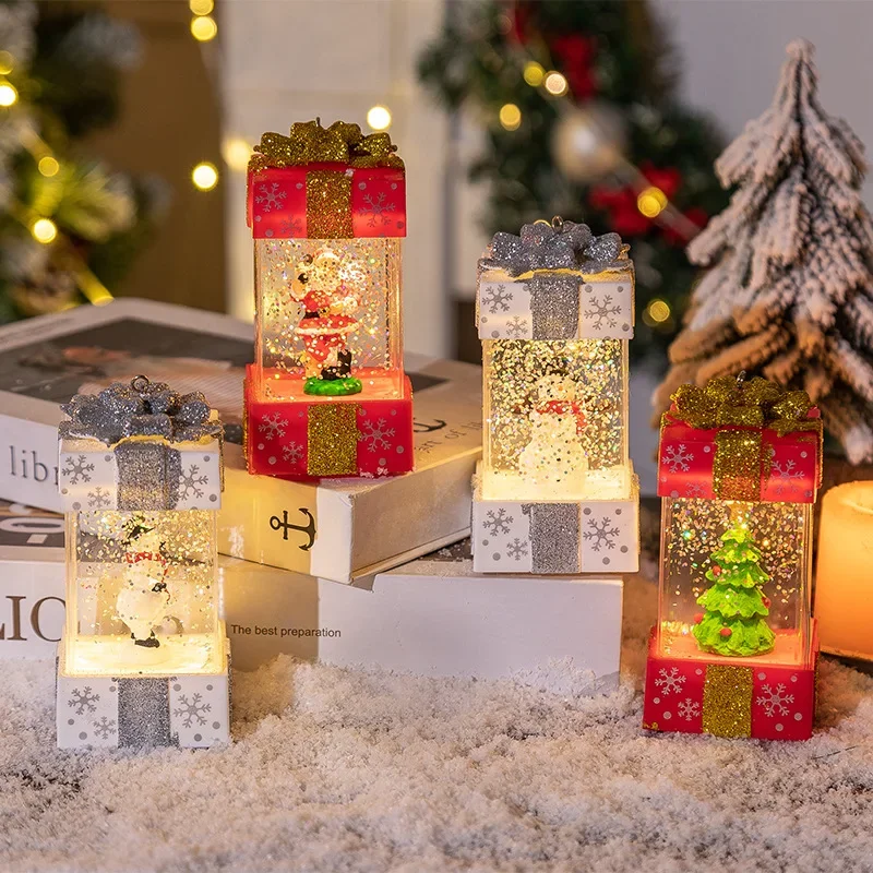 72Pcs/Lots Ornaments Crystal Ball Christmas Gift Box Lights Glowing Old Man Snowman Small Wind Lights Creative Christmas Gifts