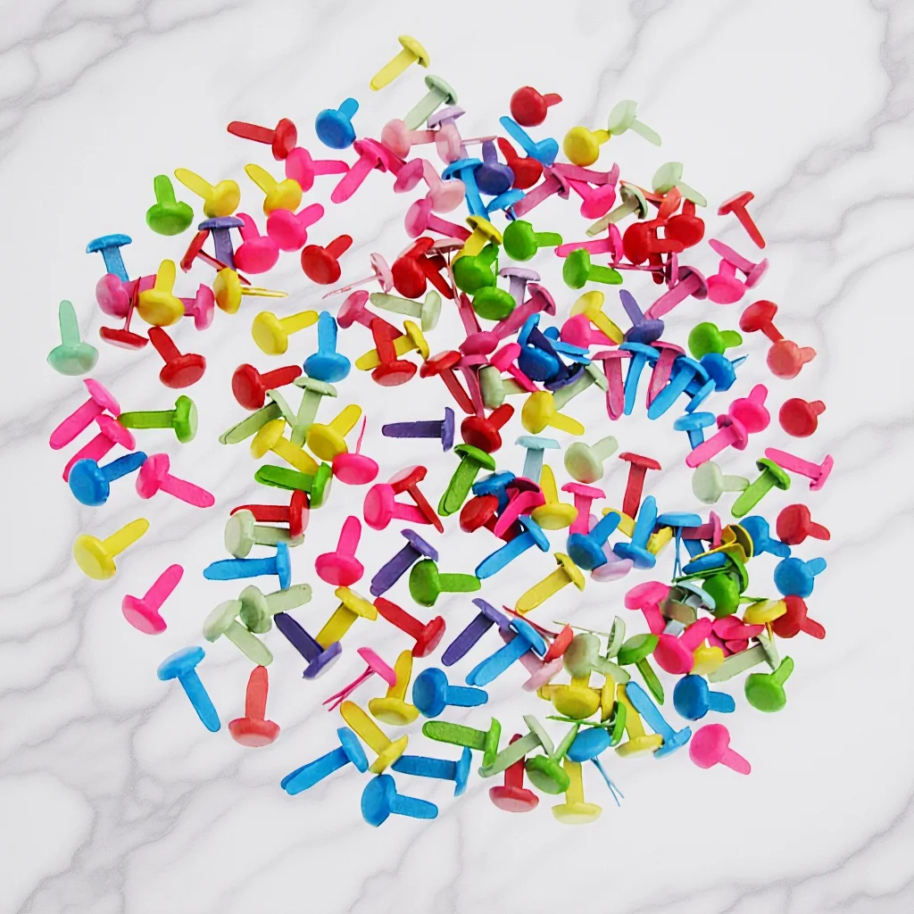

100Pcs Mini Color Two-Legged Nail Pastel Brads for Scrapbooking Stamping Craft DIY Tool Kids Handmade Project Double Nail