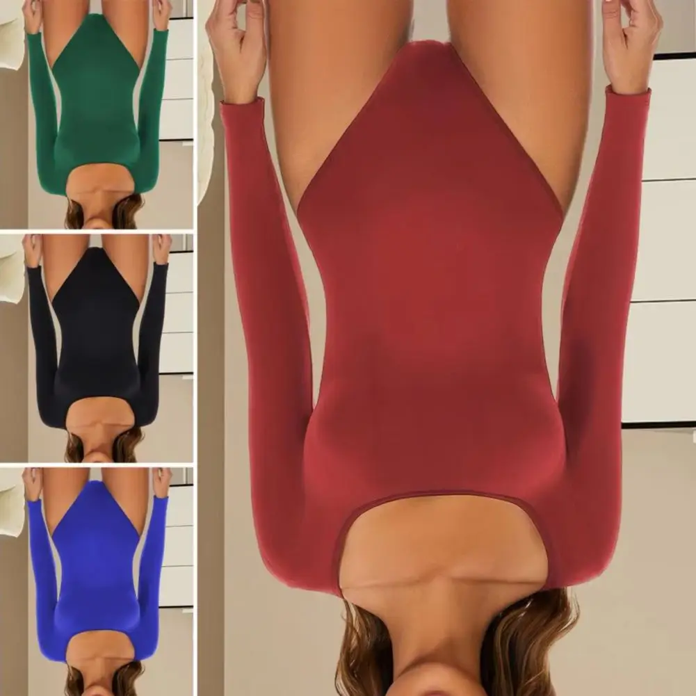 

Solid Color Long Sleeve Onesie Simple Design Long Sleeve Bodysuit Cozy Women's Thermal Fleece Bodysuit Slim Fit Base for Fall