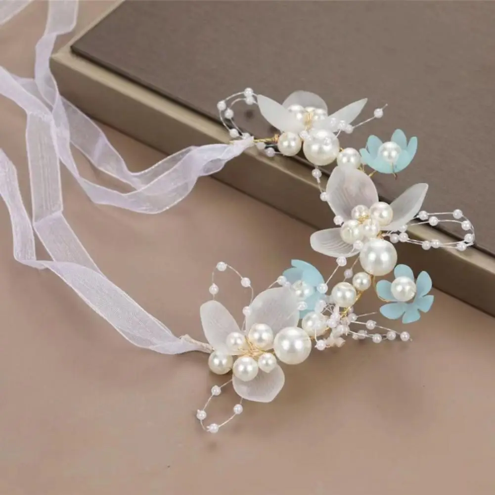 Flower Headband Floral Headband Adjustable Faux Pearl Flower Hairband for Girls Princess Style Wedding Headband with Anti-slip