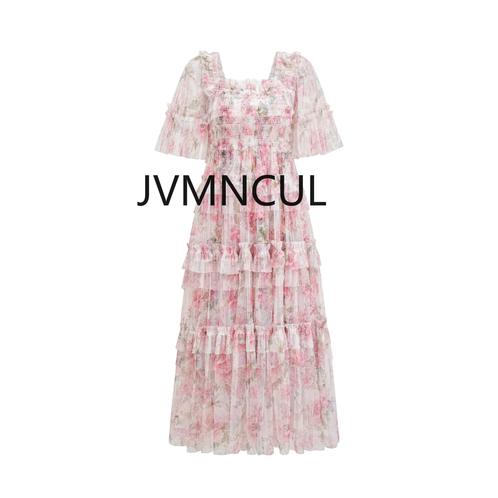 2025 nuevo vestido de hada dulce y fresco con bordado Floral transfronterizo con hombros descubiertos, falda larga acampanada de manga corta para fiestas