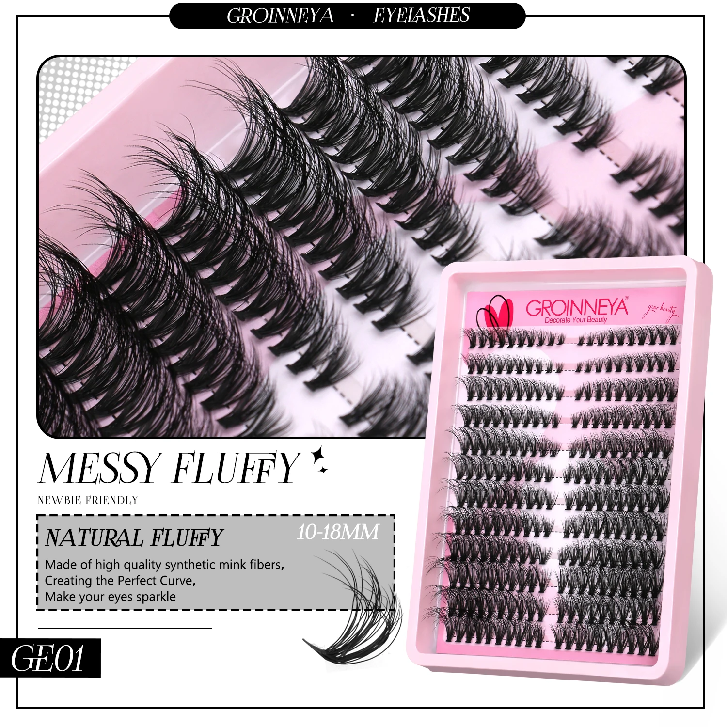 GROINNEYA 3D Mink Lashes Kit Cluster Eyelashes DIY lashes Soft Thick Lash Clusters Luxury High Quality False Eyelashes Make up