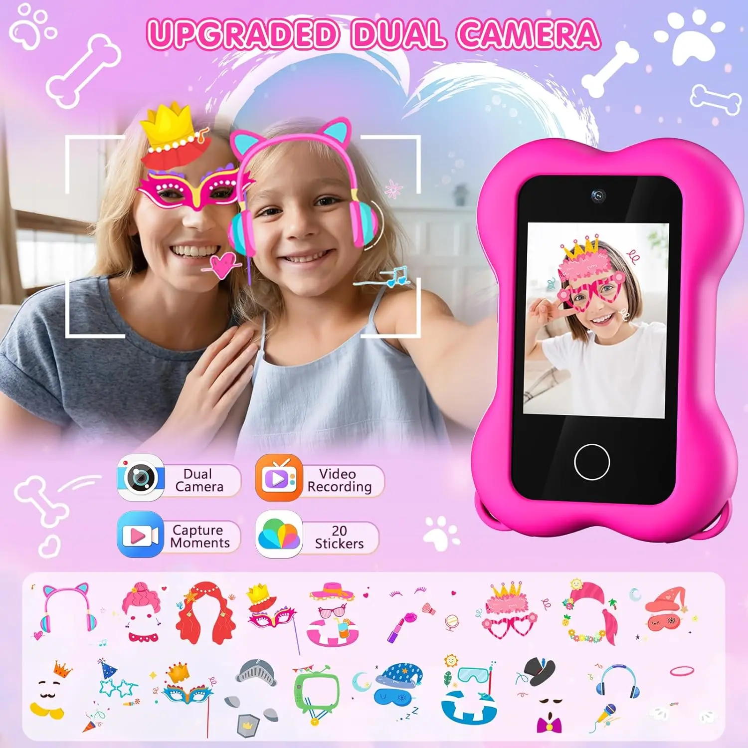 VATOS Kids Learning Smart Cell Phone Toy Girls Boys Cute Educate Mobile Phone Touchscreen Dual Camera Gift for Kids 3~10 lat