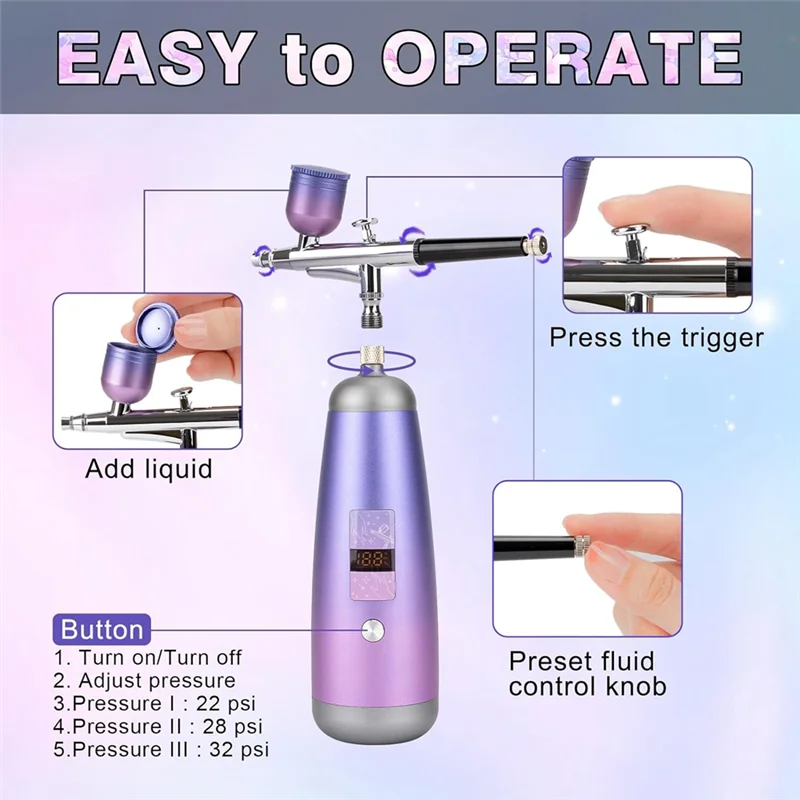 

Classy-Airbrush Kit For Nails 32PSI Air Brush Kit With Air Compressor Cordless Airbrush Gun Machine For Makeup,Painting,Model