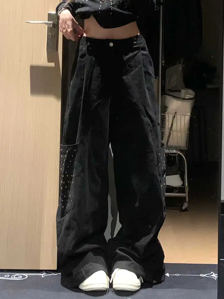 

Женские черные джинсы со звездами Y2k в японском стиле 2000-х годов, мешковатые джинсовые брюки в стиле Харадзюку, винтажные джинсы-бойфренды большого размера, осенние брюки