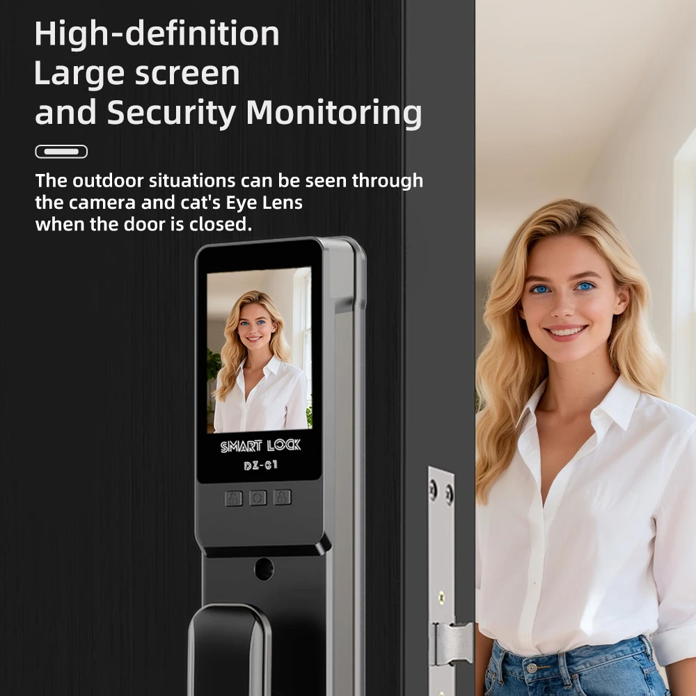 Wishome app bloqueio inteligente 3d reconhecimento facial senha de impressão digital fechadura da porta inteligente campainha embutida com instantâneo anti-roubo