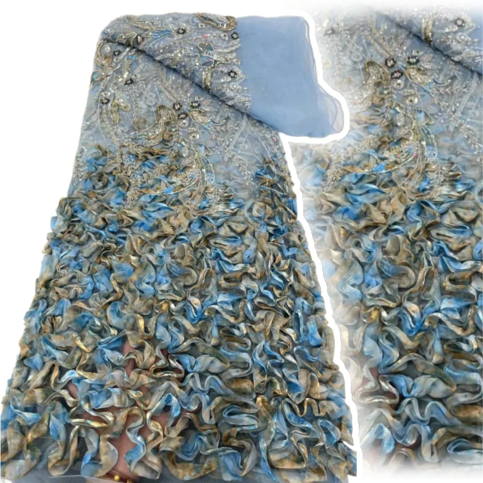 

Madison Nigerian 3D Lace Fabric High Quality Lace Material French Embroidery African Sequin Lace Fabric for Mesh Party Dress 257