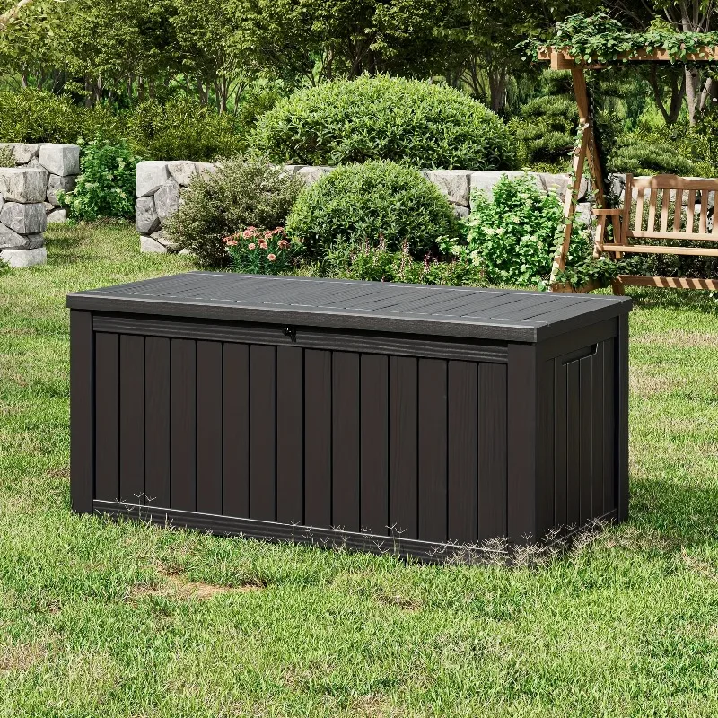 

126-Gallon Large Outdoor Storage Box - Heavy-Duty All-Weather Waterproof Resin Deck Box with Flip-Top Lid, Air Rods & Anti-Collision Strips, Low-Maintenance Plastic for, Patio, Deck - Easy Assembly (Black), New Year Gift Christmas, Box, Cabinet