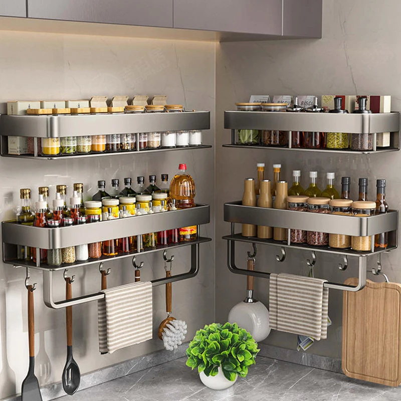 

Aluminum kitchen rack kitchen shelf toilet storage no drill hanging rack bathroom organizer hang on the wall kitchen