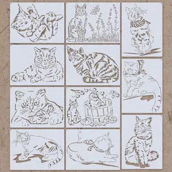 11Pcs/Lot 28cm Cat Life DIY Layering Stencils Wall Painting Scrapbook Coloring Embossing Album Decorative Template