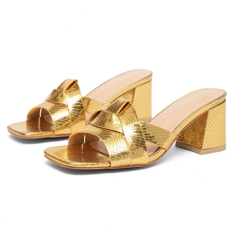 2026 Plus Size Women's Shoes Thick Heel Summer New Woven Sandals Thick Heel Slide Sandals for Women