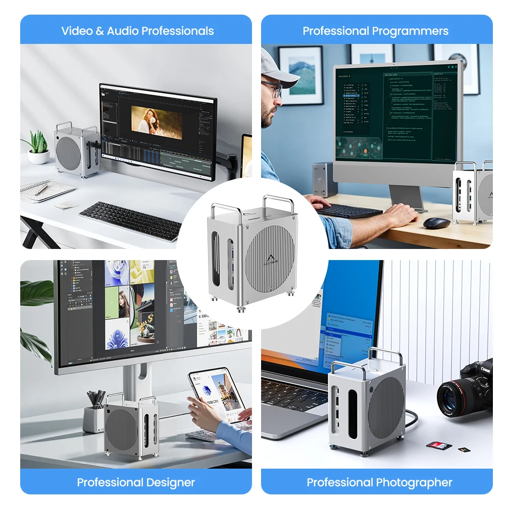 Acasis Mac Mini M4 Docking Station Dual-bay M.2 SSD NVMe Enclosure USB-C 40Gbps ถึง DP 4K/144HZ SD & TF4.0 สําหรับ Mac Mini M4 Pro