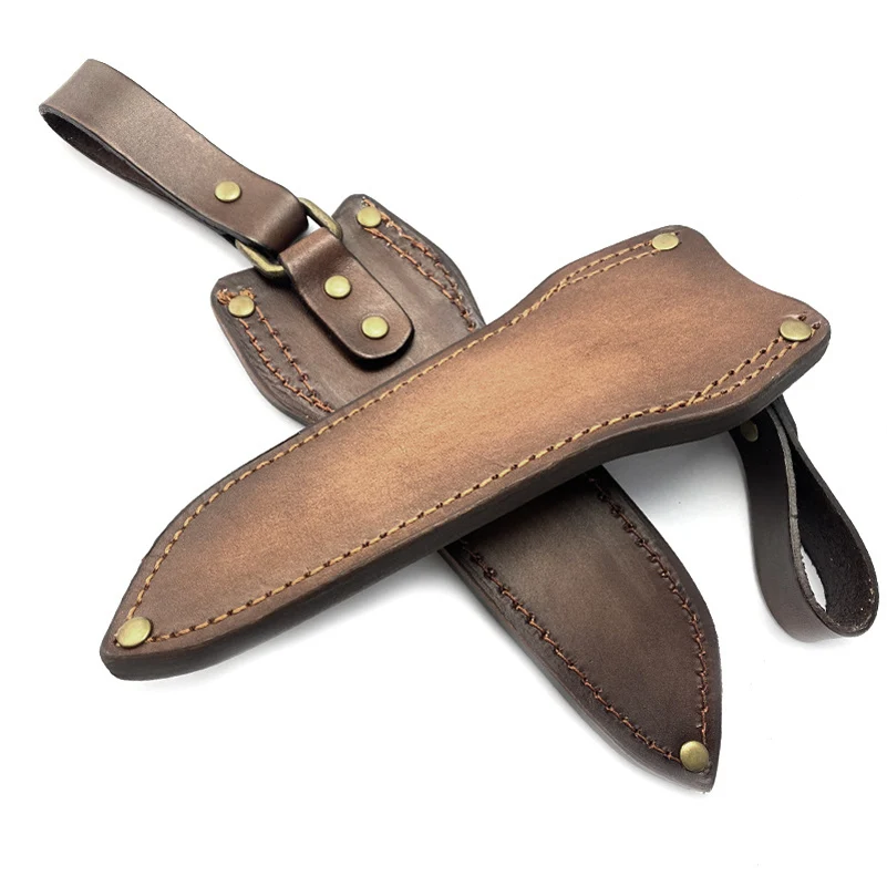 1pc Cowhide Cow Leather Material Outdoor Straight Knife Sheath Scabbard Fixed Blade Protector Cover Pants Holder Storage Bag