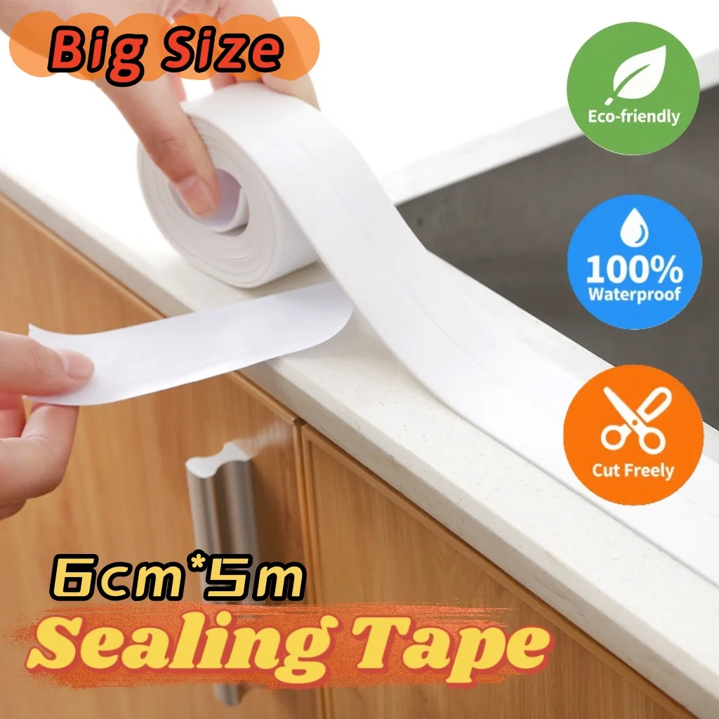 6cm Widened PVC Self-Adhesive Tape Waterproof Mold Proof Sealing Tape Oil-Proof Seal Covering Strips For Kitchen Bathroom