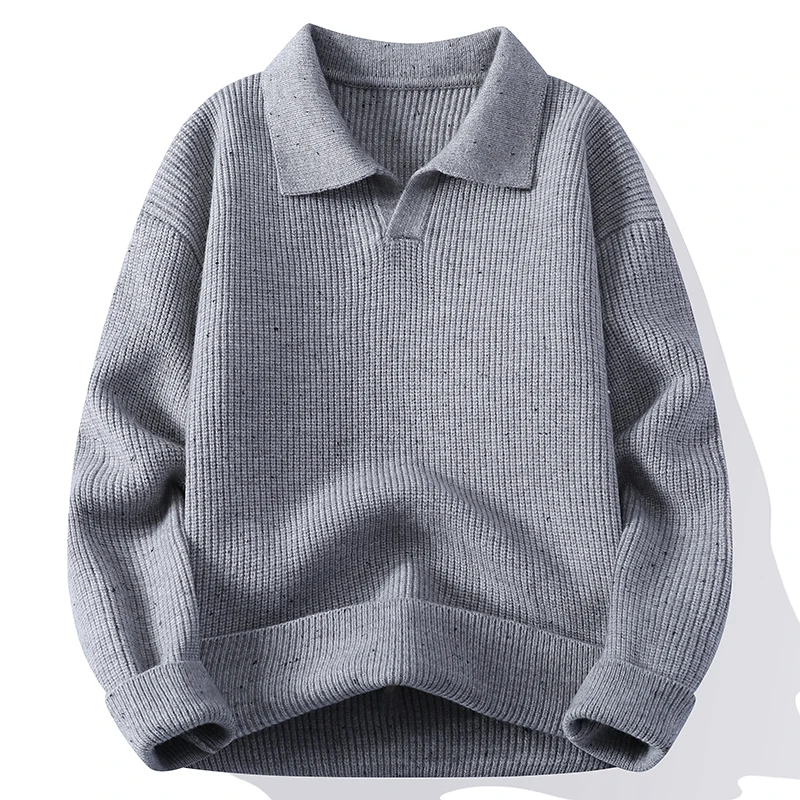 

Мужской повседневный свитер с отложным воротником из трикотажа, осенне-зимний, утолщенный, из полиэфирного волокна, стандартной длины рукавов, модный