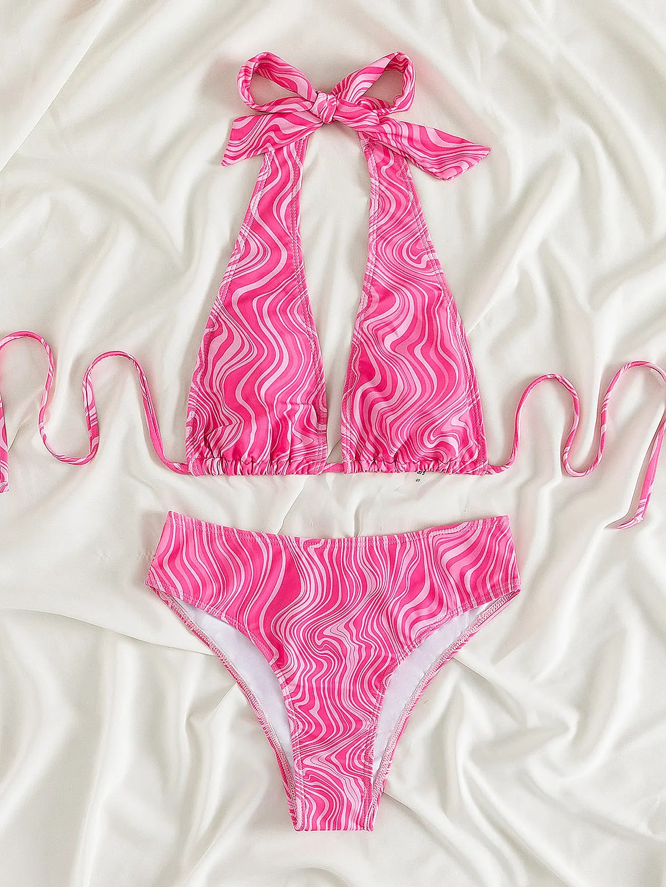 2025 موجة طباعة مجموعة البكيني الرسن ملابس السباحة النساء عالية الخصر ملابس السباحة الإناث مبطن ثوب السباحة ملابس السباحة الصيف